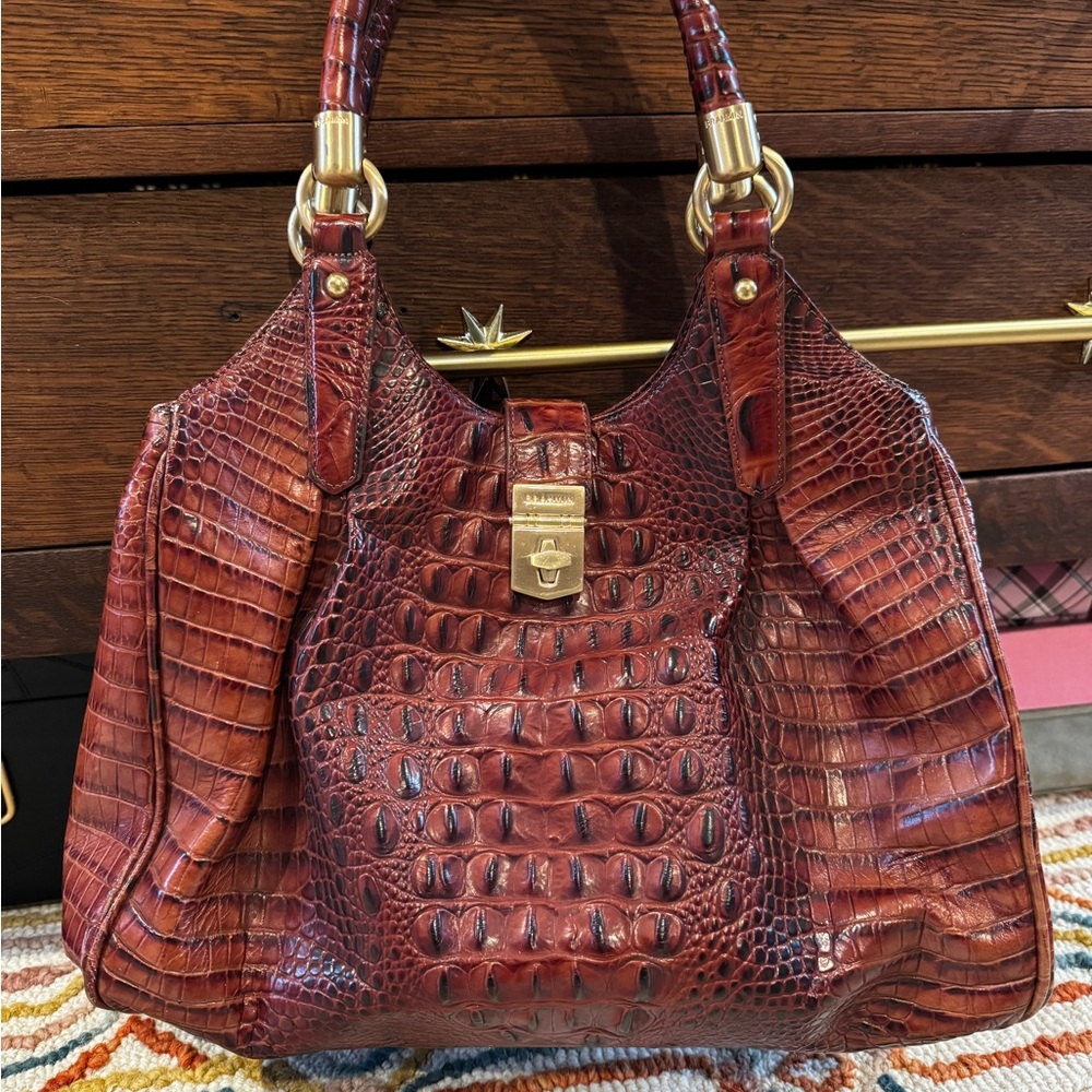 Brahmin Elisa Pecan Crocodile-Embossed Melbourne Shoulder Bag